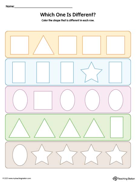 Which shape is different from the rest? Help kids practice the concept of different and same with this printable worksheet.