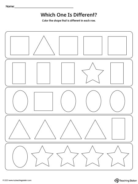 Which shape is different from the rest? Help kids practice the concept of different and same with this printable worksheet.
