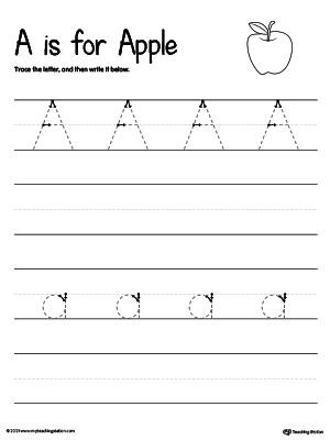 Practice writing uppercase and lowercase alphabet letter A in this printable worksheet.
