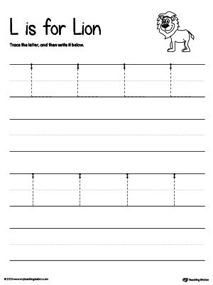 Practice writing uppercase and lowercase alphabet letter L in this printable worksheet.
