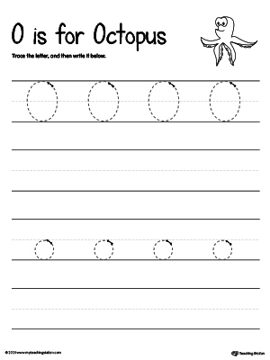 Practice writing uppercase and lowercase alphabet letter O in this printable worksheet.