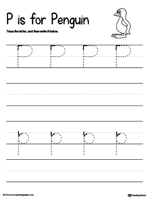 Practice writing uppercase and lowercase alphabet letter P in this printable worksheet.
